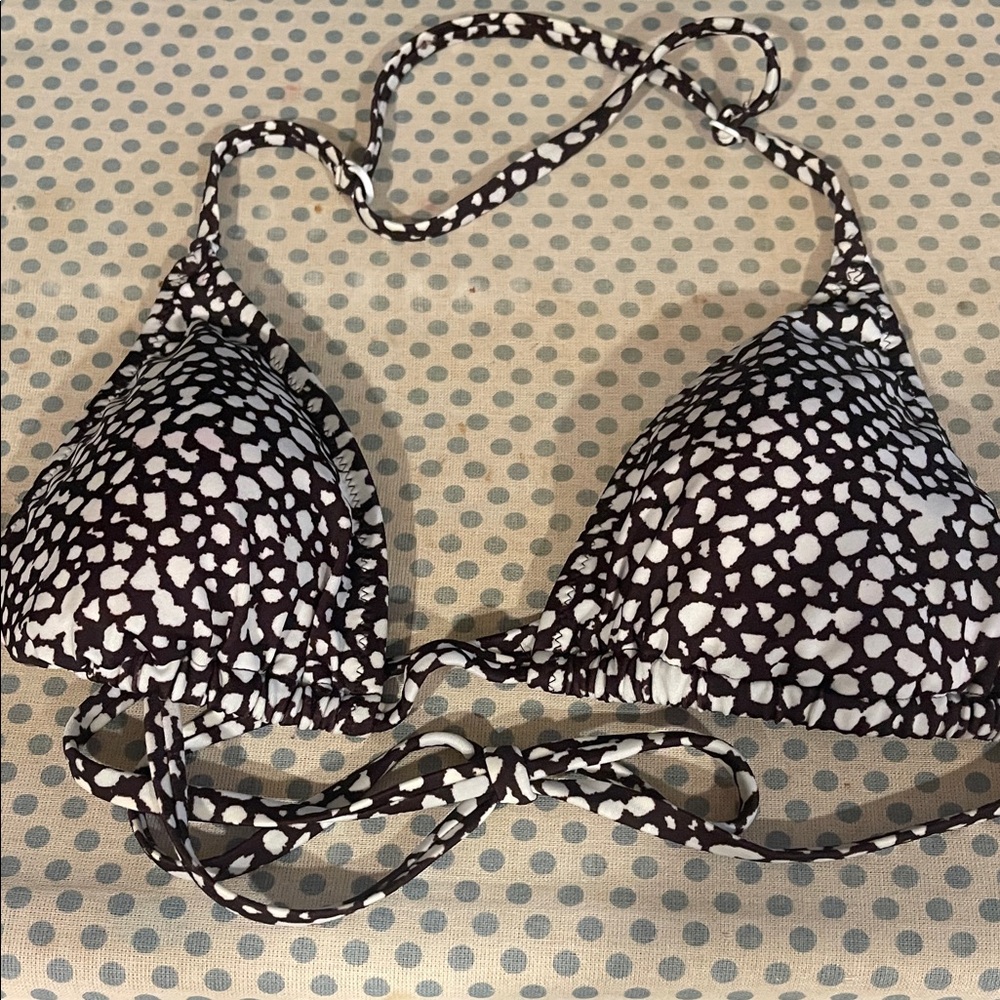Brown & White Patterned Triangle Bikini Top - Women Swim